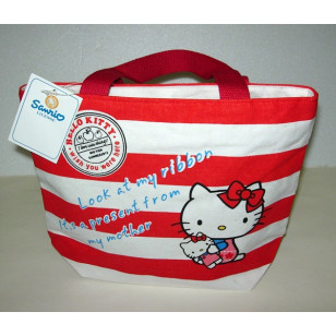 Hello Kitty - Red And White Stripe Canvas Official Lunch Box Tote Bag / Hand Bag NWT